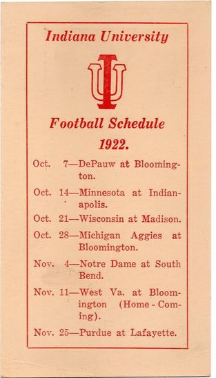 1922 Indiana Football Schedule